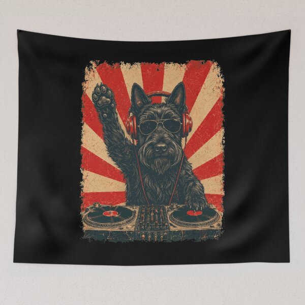 Item preview, Vintage DJ Scottish Terrier With Headphones Art Dog Owner designed and sold by DoodleTortle.