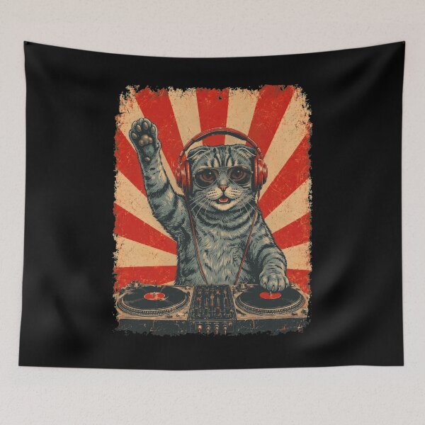 Item preview, Vintage DJ Scottish Fold With Headphones Art Cat Owner designed and sold by DoodleTortle.