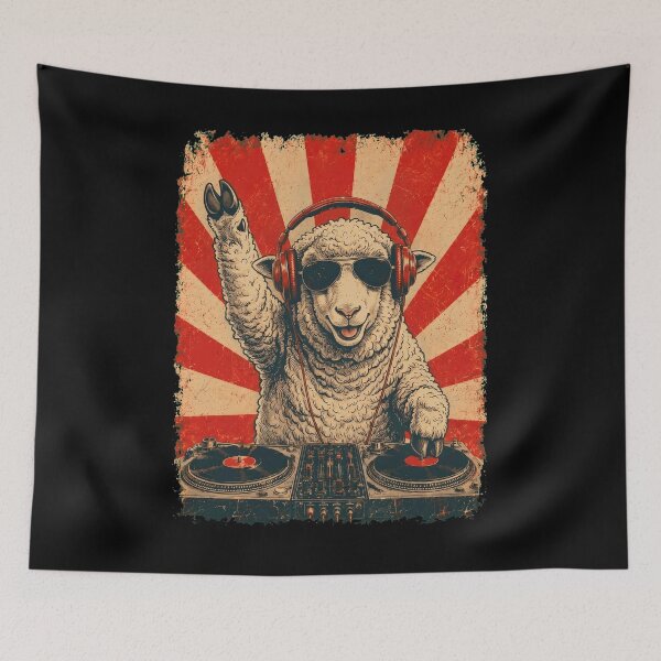 Item preview, Vintage DJ Sheep With Headphones Art Animal Lover designed and sold by DoodleTortle.