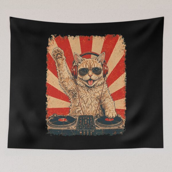 Item preview, Vintage DJ Selkirk Rex With Headphones Art Cat Owner designed and sold by DoodleTortle.