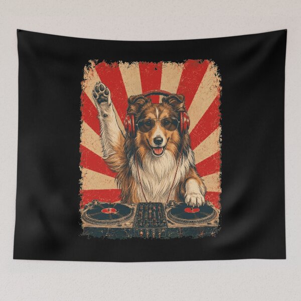 Item preview, Vintage DJ Shetland Sheepdog With Headphones Art Dog Owner designed and sold by DoodleTortle.