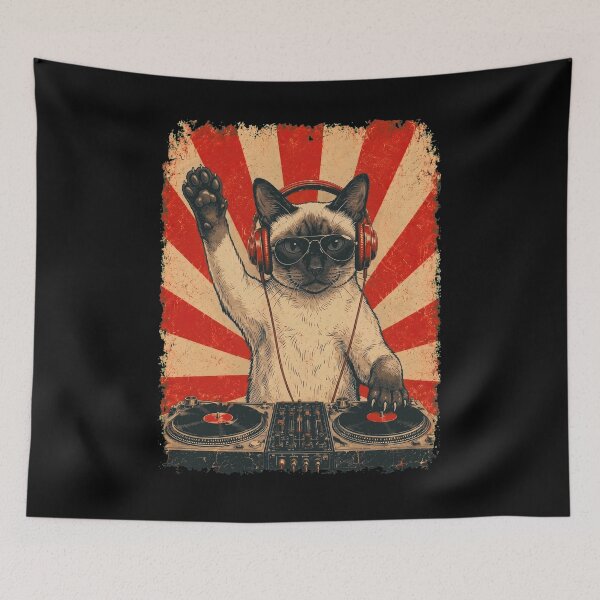 Item preview, Vintage DJ Siamese With Headphones Art Cat Owner designed and sold by DoodleTortle.