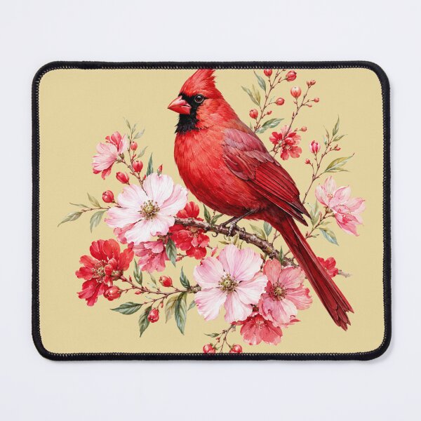 Item preview, Red Cardinal Floral Birdwatcher Watercolor Nature designed and sold by bosamji.