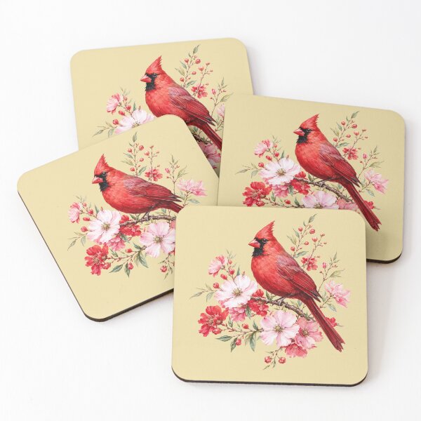 Item preview, Red Cardinal Floral Birdwatcher Watercolor Nature designed and sold by bosamji.