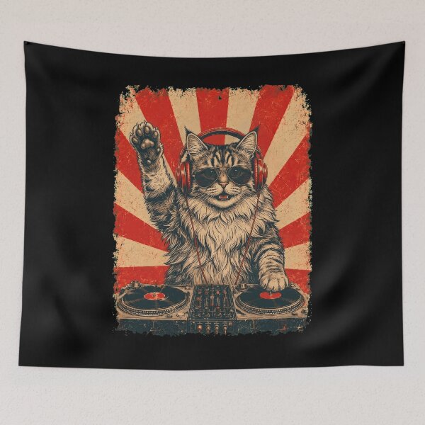 Item preview, Vintage DJ Siberian With Headphones Art Cat Owner designed and sold by DoodleTortle.