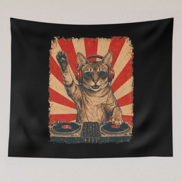 Item preview, Vintage DJ Singapura With Headphones Art Cat Owner designed and sold by DoodleTortle.