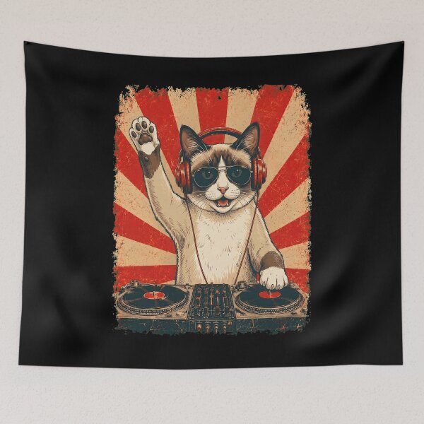 Item preview, Vintage DJ Snowshoe With Headphones Art Cat Owner designed and sold by DoodleTortle.