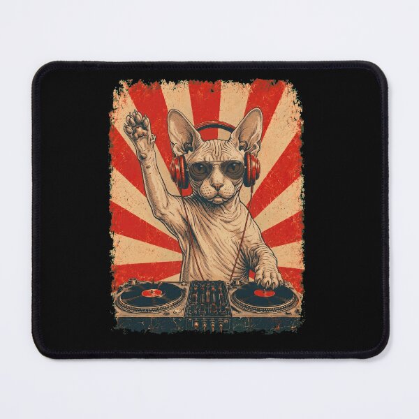 Item preview, Vintage DJ Sphynx With Headphones Art Cat Owner designed and sold by DoodleTortle.