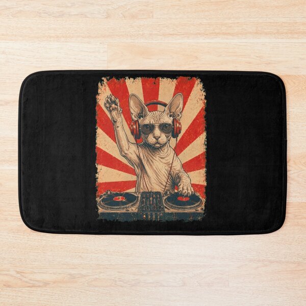 Item preview, Vintage DJ Sphynx With Headphones Art Cat Owner designed and sold by DoodleTortle.