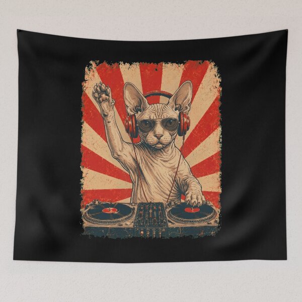 Item preview, Vintage DJ Sphynx With Headphones Art Cat Owner designed and sold by DoodleTortle.