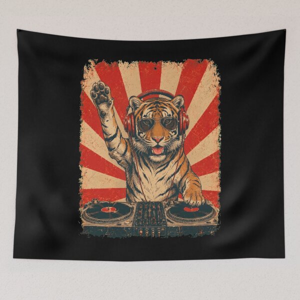 Item preview, Vintage DJ Tiger With Headphones Art Animal Lover designed and sold by DoodleTortle.