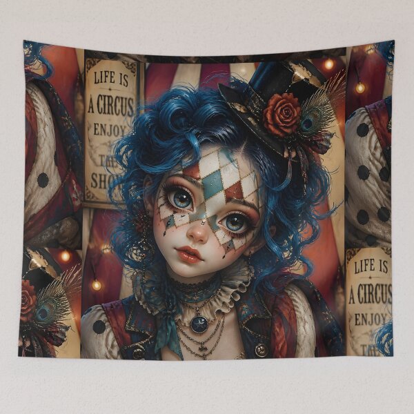 Item preview, Blue Bohemian Circus Clown Girl designed and sold by sigmaartstudio.