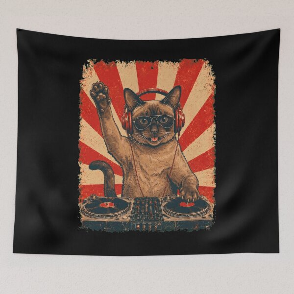 Item preview, Vintage DJ Tonkinese With Headphones Art Cat Owner designed and sold by DoodleTortle.
