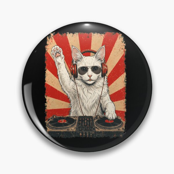 Item preview, Vintage DJ Turkish Angora With Headphones Art Cat Owner designed and sold by DoodleTortle.