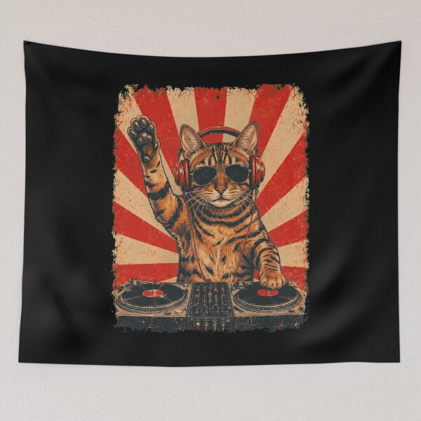 Item preview, Vintage DJ Toyger With Headphones Art Cat Owner designed and sold by DoodleTortle.