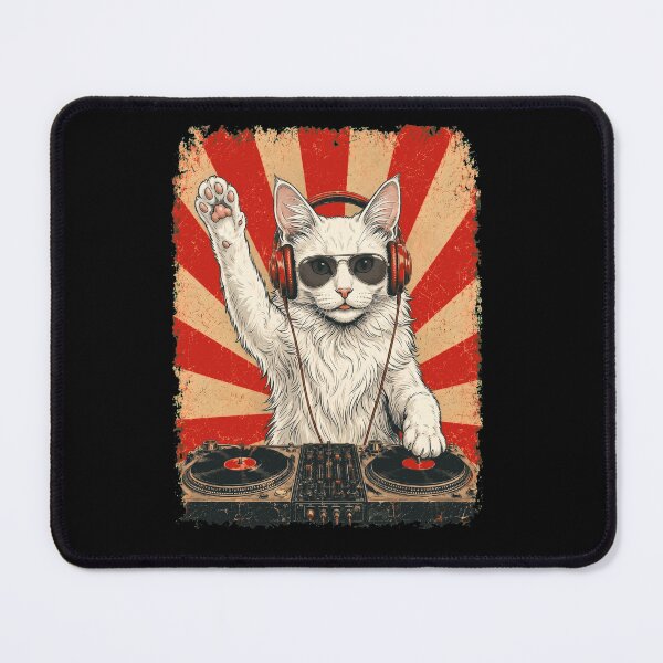 Item preview, Vintage DJ Turkish Angora With Headphones Art Cat Owner designed and sold by DoodleTortle.