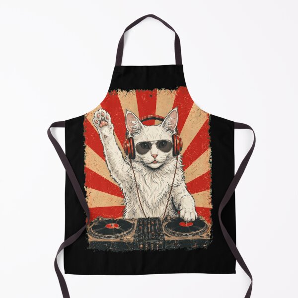 Item preview, Vintage DJ Turkish Angora With Headphones Art Cat Owner designed and sold by DoodleTortle.