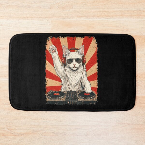 Item preview, Vintage DJ Turkish Angora With Headphones Art Cat Owner designed and sold by DoodleTortle.