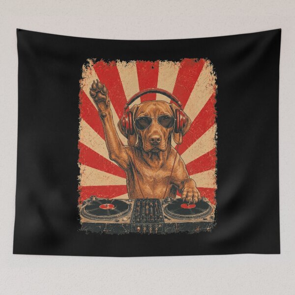 Item preview, Vintage DJ Vizsla With Headphones Art Dog Owner designed and sold by DoodleTortle.