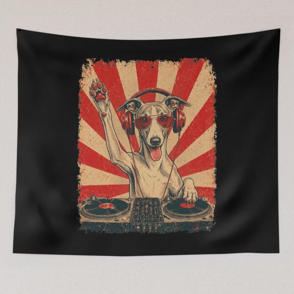 Item preview, Vintage DJ Whippet With Headphones Art Dog Owner designed and sold by DoodleTortle.