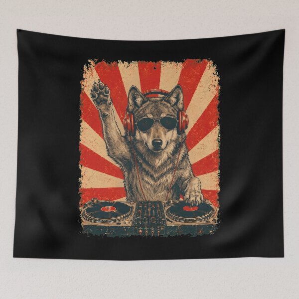 Item preview, Vintage DJ Wolf With Headphones Art Animal Lover designed and sold by DoodleTortle.