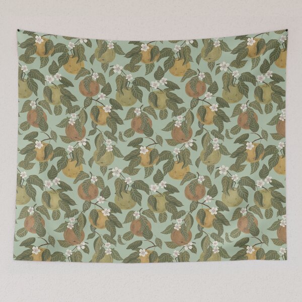 Item preview, Hand Painted Pear Branches with White Flowers on Cambridge Blue designed and sold by Doodle Finch Designs.