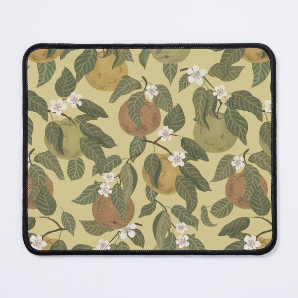 Item preview, Vintage Style Hand Painted Pear Fruit Branches with White Flowers on Pale Ochre designed and sold by Doodle Finch Designs.