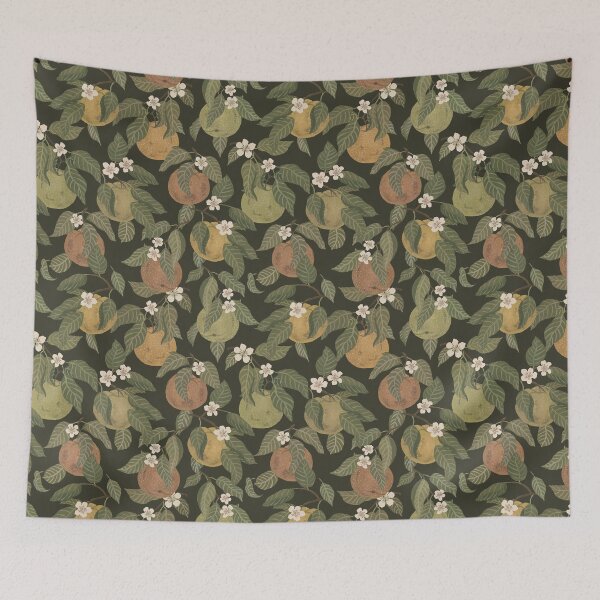 Item preview, Vintage Style Hand Painted Pear Branches with White Flowers on Dark Green designed and sold by Doodle Finch Designs.