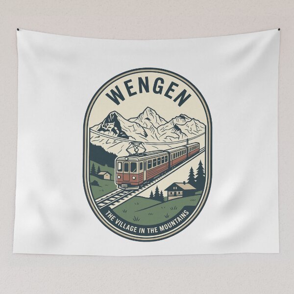 Item preview, Vintage Wengen Switzerland Mountain Village Train Badge designed and sold by k3rstman1.