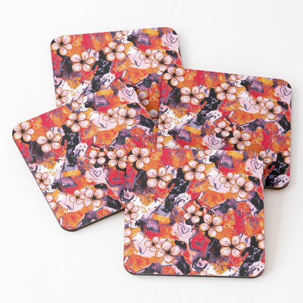 Item preview, Mixed Media Modern Street Art Cherry Blossom Flower Design Orange Purple Violet designed and sold by ColdStarfish.
