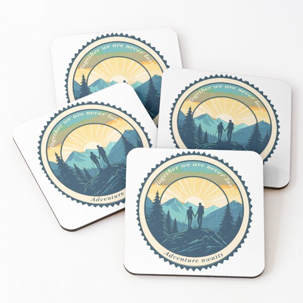 Item preview, Together we are never lost couple hiking badge navy teal sunset print designed and sold by icemanphotos.