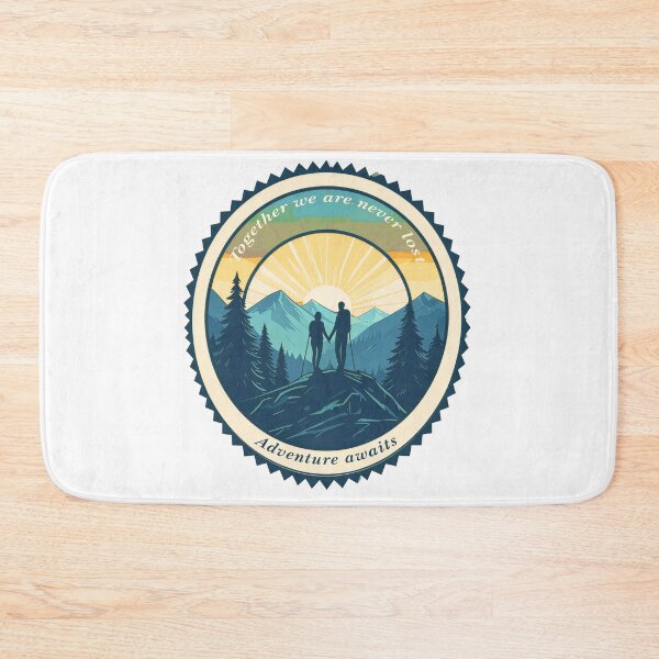 Item preview, Together we are never lost couple hiking badge navy teal sunset print designed and sold by icemanphotos.