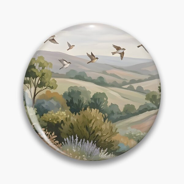 Item preview, Vintage Botanical Landscape with Flying Swallows designed and sold by Mustaph-Shop.