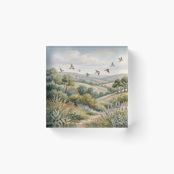Item preview, Vintage Botanical Landscape with Flying Swallows designed and sold by Mustaph-Shop.