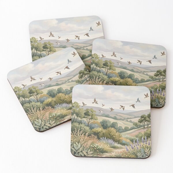 Item preview, Vintage Botanical Landscape with Flying Swallows designed and sold by Mustaph-Shop.