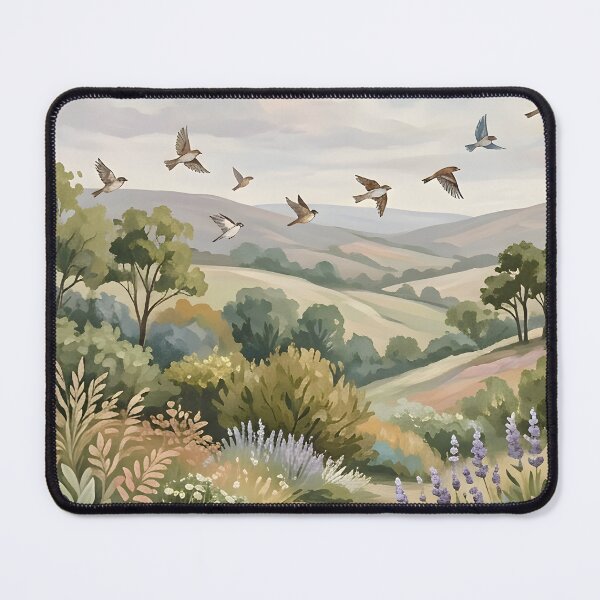 Item preview, Vintage Botanical Landscape with Flying Swallows designed and sold by Mustaph-Shop.