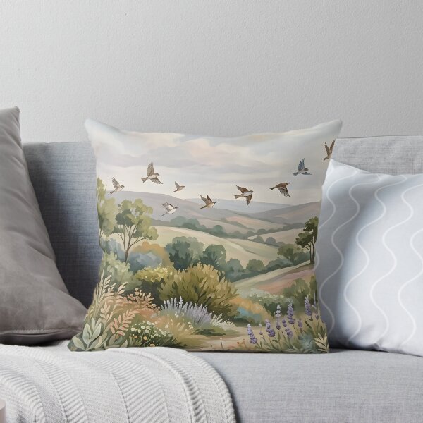 Item preview, Vintage Botanical Landscape with Flying Swallows designed and sold by Mustaph-Shop.