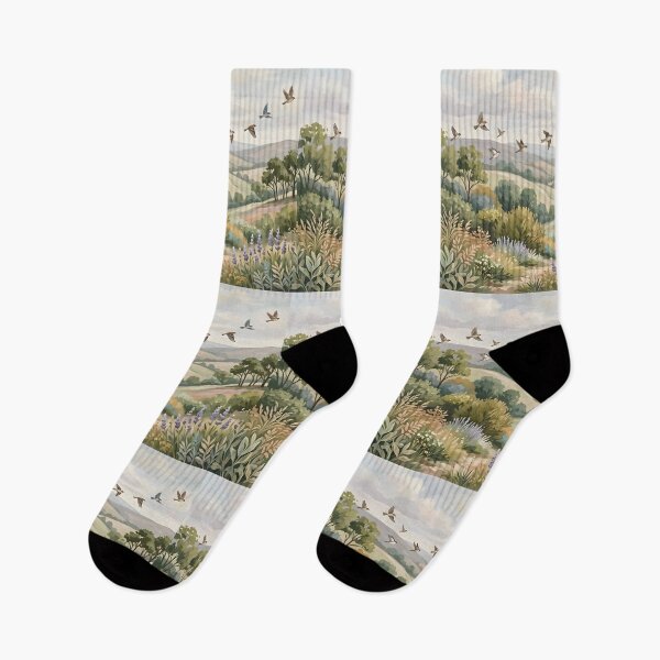 Item preview, Vintage Botanical Landscape with Flying Swallows designed and sold by Mustaph-Shop.