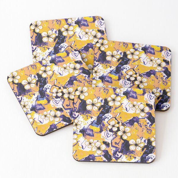Item preview, Modern street art cherry blossom flower design graffiti inspired yellow violet designed and sold by ColdStarfish.