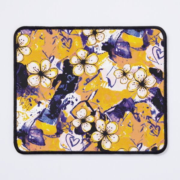 Item preview, Modern street art cherry blossom flower design graffiti inspired yellow violet designed and sold by ColdStarfish.