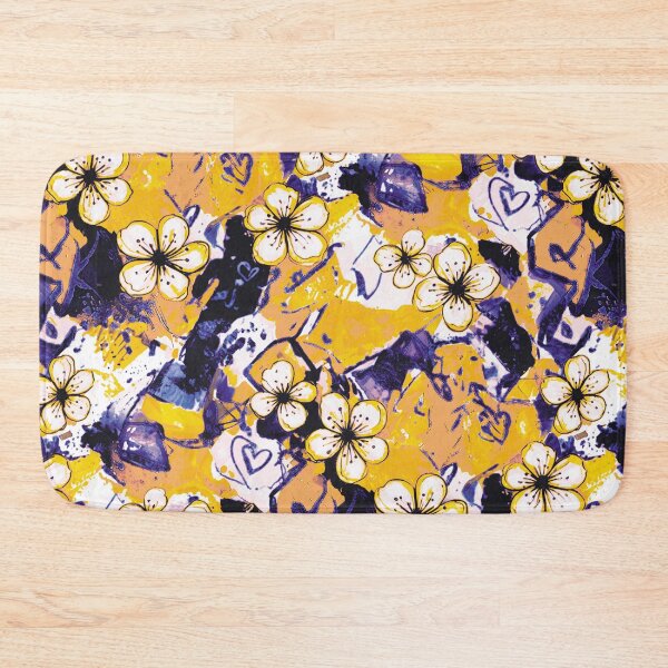 Item preview, Modern street art cherry blossom flower design graffiti inspired yellow violet designed and sold by ColdStarfish.