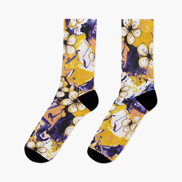 Item preview, Modern street art cherry blossom flower design graffiti inspired yellow violet designed and sold by ColdStarfish.