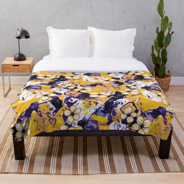 Item preview, Diseño moderno de arte callejero con flores de cerezo, inspirado en el grafiti, color amarillo y violeta. designed and sold by ColdStarfish.
