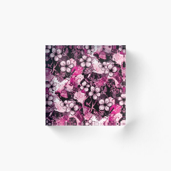 Item preview, Soft Goth Pink Black Floral Design Cherry Blossoms Graffiti Inspired Modern Street Art designed and sold by ColdStarfish.