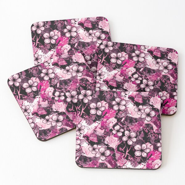 Item preview, Soft Goth Pink Black Floral Design Cherry Blossoms Graffiti Inspired Modern Street Art designed and sold by ColdStarfish.