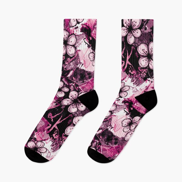 Item preview, Soft Goth Pink Black Floral Design Cherry Blossoms Graffiti Inspired Modern Street Art designed and sold by ColdStarfish.