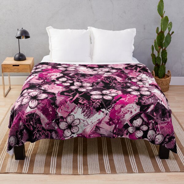 Item preview, Soft Goth Pink Black Floral Design Cherry Blossoms Graffiti Inspired Modern Street Art designed and sold by ColdStarfish.