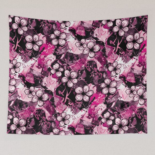 Item preview, Soft Goth Pink Black Floral Design Cherry Blossoms Graffiti Inspired Modern Street Art designed and sold by ColdStarfish.
