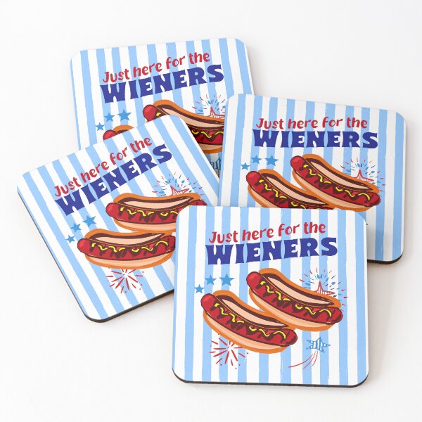 Item preview, Just Here for the Wieners Blue Stripes Hot Dog Humor Illustration designed and sold by MaiZephyr.