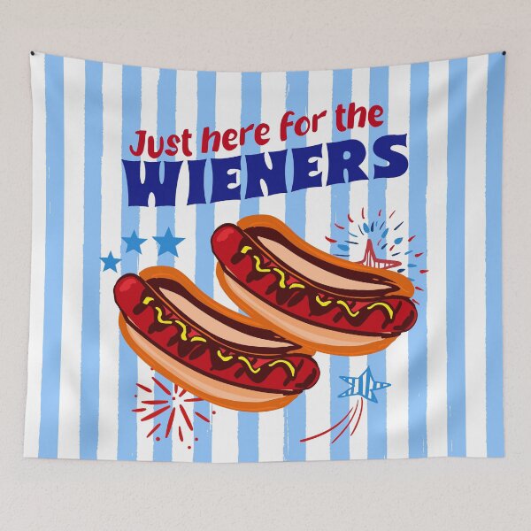 Item preview, Just Here for the Wieners Blue Stripes Hot Dog Humor Illustration designed and sold by MaiZephyr.